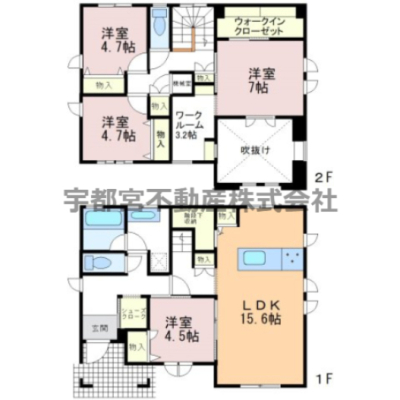  ��Ԃ�L�����p�������l��LDK�A2�K�ɂ�3.2���̃��[�N���[��������A�e�����[�N���̃X�y�[�X�Ƃ��Ċ��p�ł��܂���K�i�����[��WIC�ASIC�ȂǖL�x�Ȏ��[�����͂ł��B