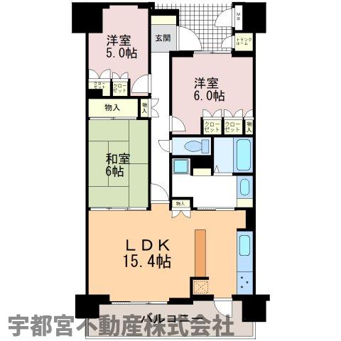  ��3LDK�̍L�X�����Ԏ���15.4����LDK�͑ΖʃL�b�`���ŉƑ��̉�b���e�݂܂��B�a���Ɨm�����o�����X�悭�z�u����A�S�����Ɏ��[�����B�L���⌺�։��ɂ����[������A�Еt���₷�������͂̈ꌬ�ł��B