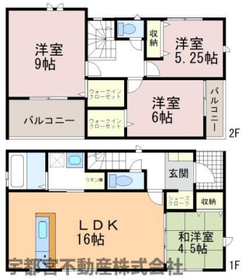  �y�Ԏ��}�z1�����@16����LDK�ƁA�Ǝ������ɗD�ꂽ���l���ɁE�y�Ԏ��[�����́B2�K�ɂ͓Ɨ����̍���3������z�u���A����2�����ɂ͎��[�͔��Q��WIC�������B�Ƒ��̉��K���Ɨ��֐��𗼗�����4LDK�I