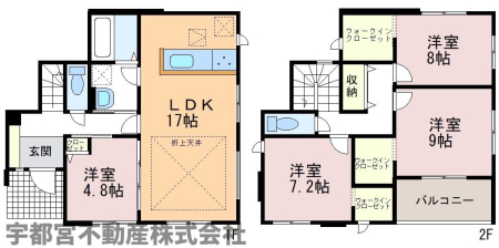  �y�Ԏ��}�z1�����@17���̍L�XLDK�ɉ����A�S�����Ɏ��[����������4LDK�B2�K��3�������ׂĂɃE�H�[�N�C���N���[�[�b�g��������A���|�I�Ȏ��[�͂����͂̂�Ƃ肠��Z�܂��ł��B