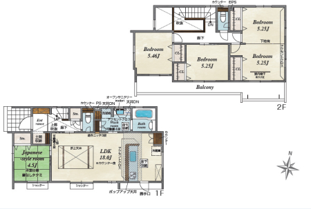  �y�Ԏ��}�z2�����@2�K�����m���͏����I�ɂQ�����ɕ����邱�Ƃ��\�B���ʁE���C�ɗאڂ���LDK�͉Ǝ����y�ɁA�q�[�g�V���b�N�΍�ɂ��Ȃ�܂��I